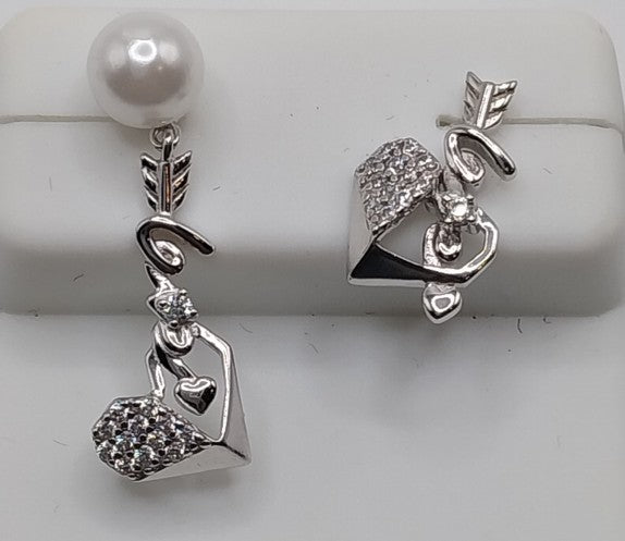 Love Shape Earrings with Pearl and CZ stones