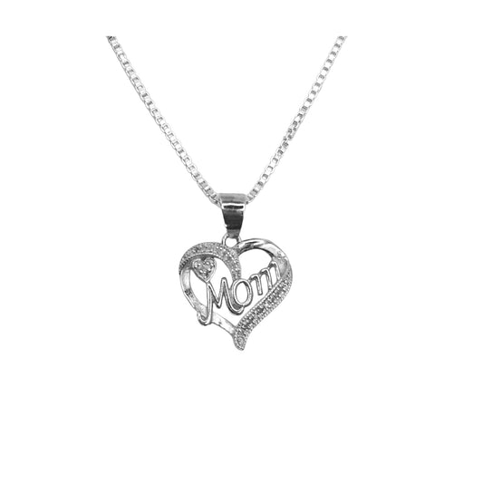 Heart Shape MOM Necklace with Diamond Stones and Box Style Chain
