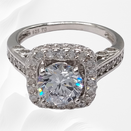 Round Princess-Cut Cubic Zirconia Stones Ring 925 Silver