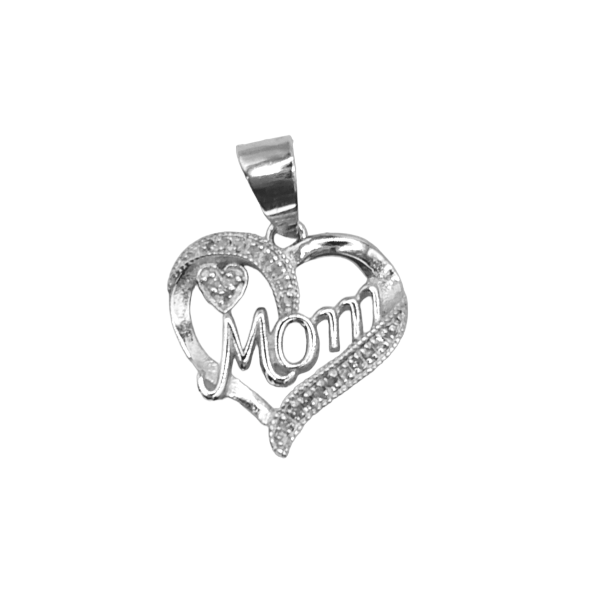 Collar MOM en forma de corazón con piedras de diamantes y cadena estilo caja