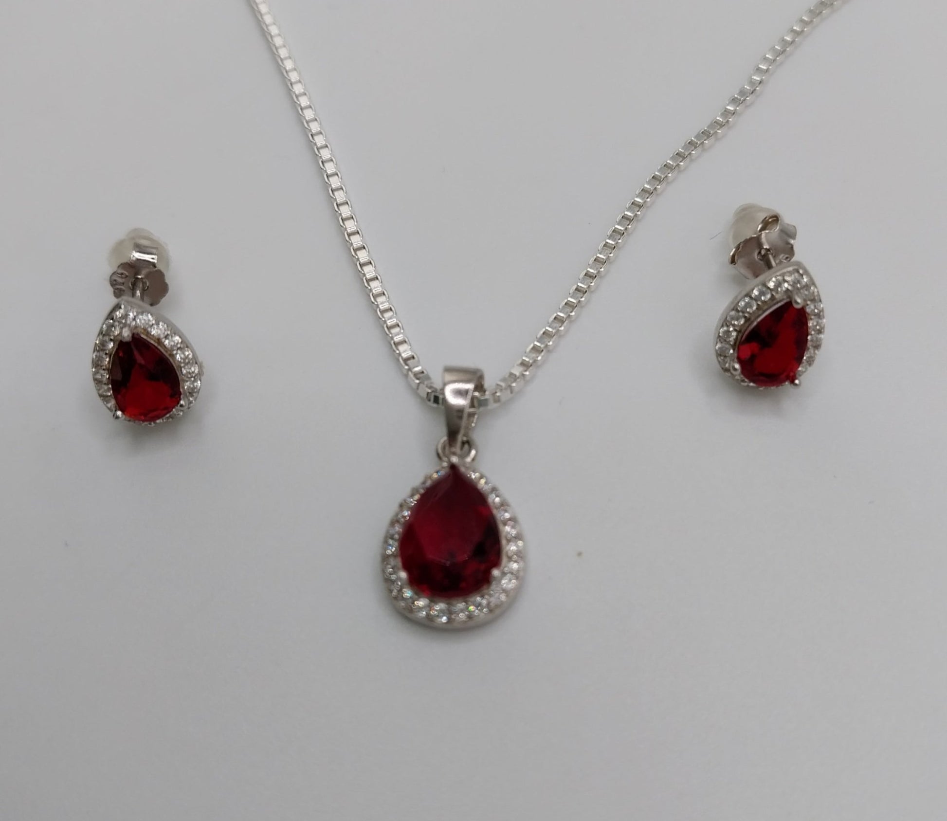 Princess Style Earrings and Necklace Set with CZ Stones and Box Style Chain